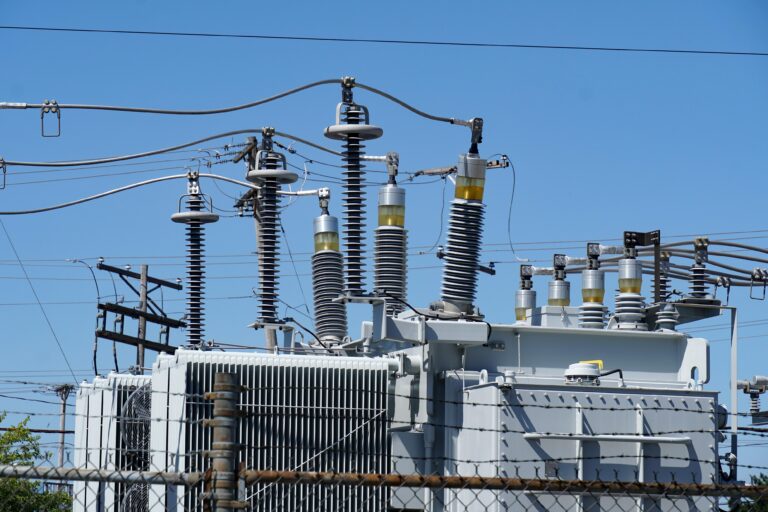 Electric power transformer at transmission substation
